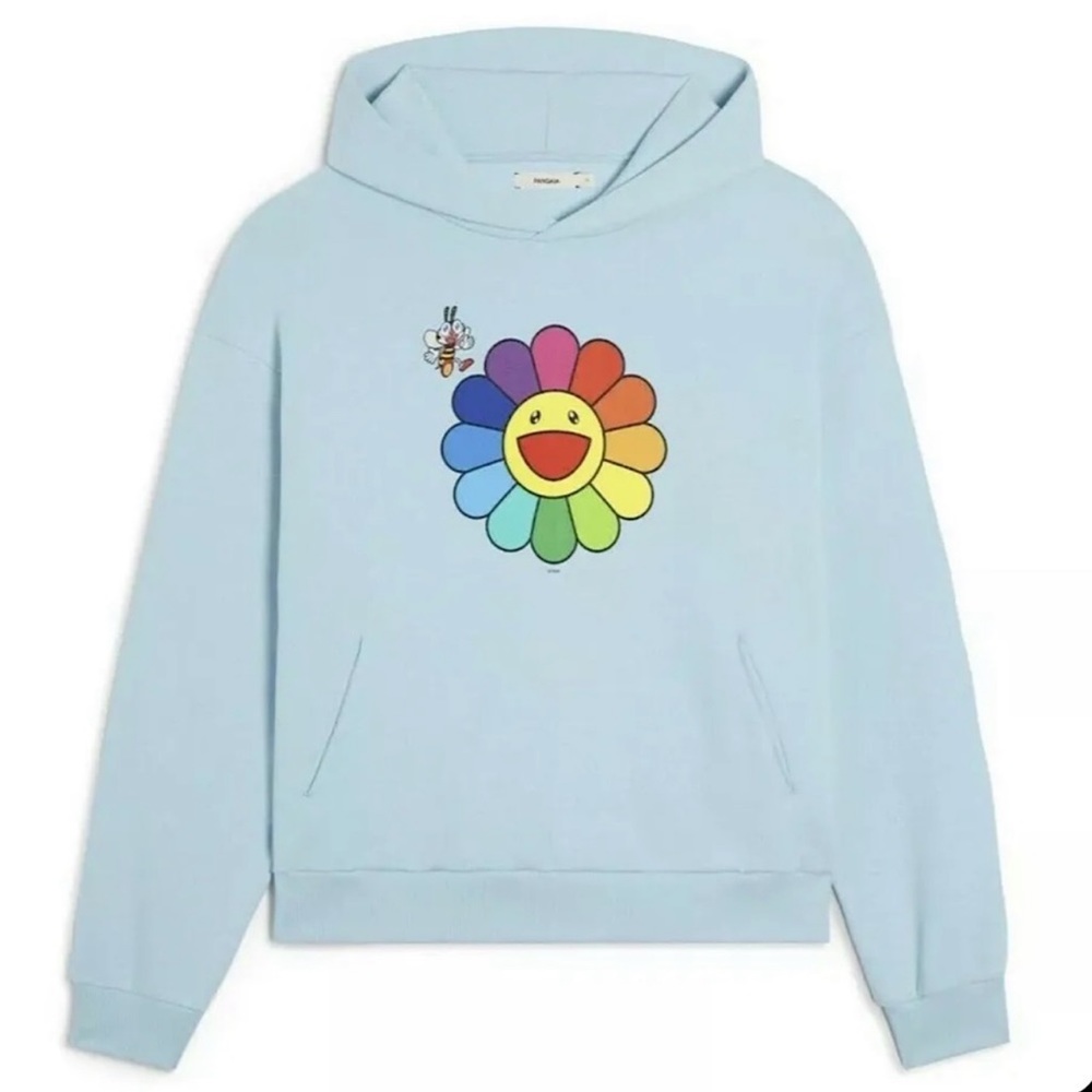 TAKASHI MURAKAMI X PANGAIA X MOMA SZ MED LT BLUE FLOWER HOODIE